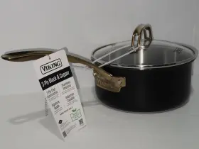 Viking 840595110971 2.25 Quart Black And Copper Sauce Pan Pot With Glass Lid 3-ply New Free Shipping