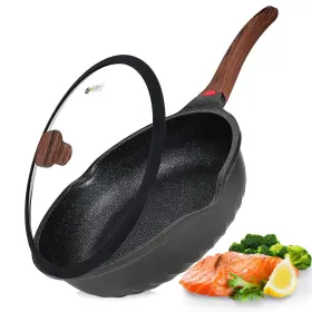 Vinchef 632138465170 Nonstick Deep Frying Pan Saute With Lid 12in/5.5 Quart Fry Black