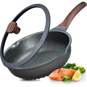 Vinchef 632138465187 Nonstick Deep Frying Pan Skillet With Lid 11in/5 Quart Saute German 3c Cer