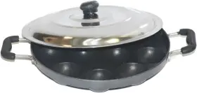 Vinod 701748926125 Tabakh Appampatra Paniyaram Non Stick Appam Pan With Stainless Steel Lid 9.5 Inch