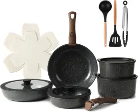 Vipwind 762949059708 15pcs Ceramic Cookware Sets Detachable Handle Pots And Pans Set Non Stick Black