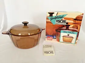 3249 Visions 027661007605 Corning 5 Quart Dutch Oven Amber Glass With Lid New Open Box