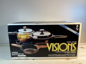 Visions 071160018921 Nos Vintage 1984 Corning Amber 5-pc Rangetop Cookware Set V-126 Sealed