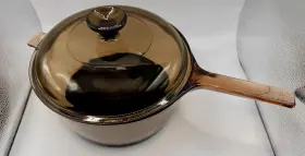 V-2.5-b Visions Vintage Corning 2.5 L Saucepan With Lid Amber Teflon Bottom Glass Euc