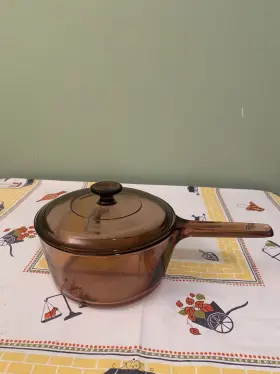 V25c Visions Vtg Vision Corning Ware Usa Amber Glass 2.5 L Quart Sauce Pan Pot With Lid