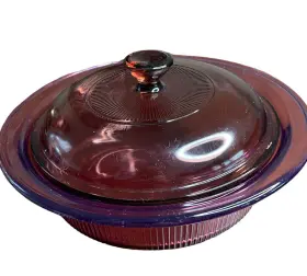 Visions V31b Corning Ware Pyrex Ribbed Cranberry 1 Quart Round Casserole Dish Bowl