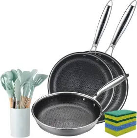 Vivicreate 797725060388 19-piece Tri-ply Stainless Steel Frying Pan Set Skillets Cookware