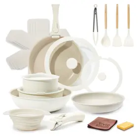 Vividcookware 785768802799 22pcs Pots And Pans Set Nonstick Cookware Sets Cream White Inch