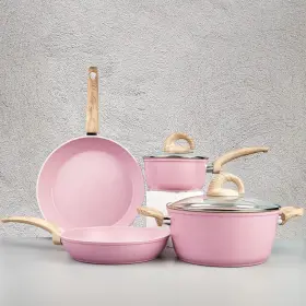 Vkoocy 749666950105 Pink Pots And Pans Set Non Stick Ceramic Cookware With Granite Pat