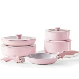 Vkoocy 749666952048 Pink Non Stick Pot And Pan Sets With Removable Handle Ceramic Cookware Set Deta