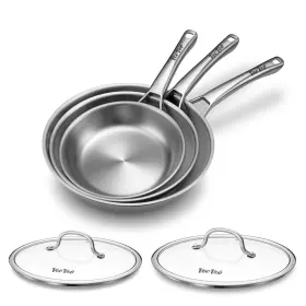 Sspan20-24-28 Vocvoi 727458931242 Tri-ply Stainless Steel Frying Pans Set With Lid Pfoa&ptfe Free Skillets Chef