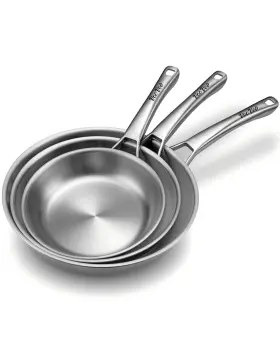 Sspan20-24-28 Vocvoi 784365473715 Tri-ply Stainless Steel Frying Pans Set Pfoaptfe Free Skillets Chefs P