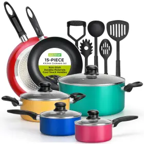 Vr0041 Vremi Nutrichef 15-piece Colorful Pots And Pans Set - Heat Multicolor