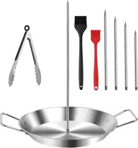 Wellfar 711181771329 Stainless Steel Shawarma Pan For Oven And Grill - Vertical Skewer With Gyro Plate