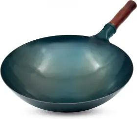 W1500759 Welsteepse Carbon Steel Wok Traditional Hand Hammered 14 Inch Round Roasted Blue