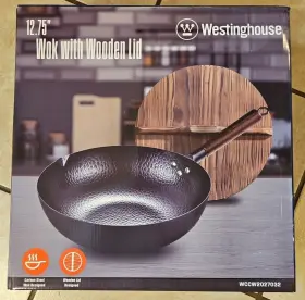 Westinghouse 193862014756 New Hammered Carbon Steel 12.75 Inch Wok Wooden Lid With Box