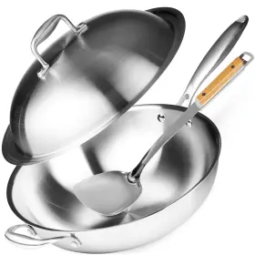 Willow & Everett 421904288461 And Wok Pan - Non-stick Stainless Steel Stir Fry Pans With Domed