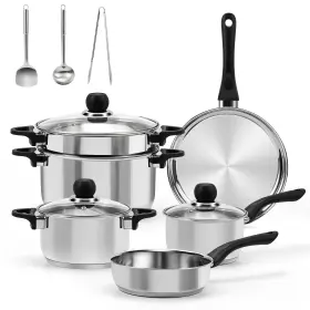 Wodillo 737494698597 Pots And Pans Set 12-piece Stainless Steel Cookware Kitchen Cooking Sets