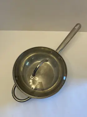 022004 Wolfgang Puck Skillet 10 Inch Wok Cafe Collection Pan Pot Lid Stainless 18/10