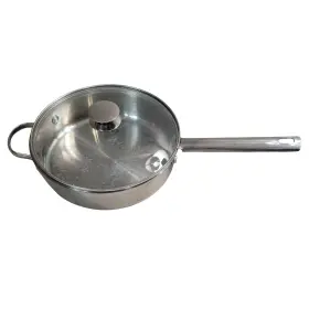 0308 Wolfgang Puck 10 Inch Chicken Fryer Pan Stainless Steel Glass Lid Silver Good