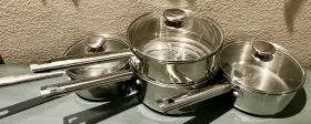 032004 Wolfgang Puck Bistro Collection Stainless Steel Sauce Pans/steamer Set Of 7