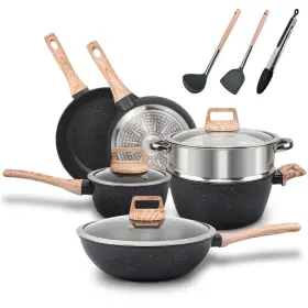 Yierjia 016392086720 12pcs Pots And Pans Set With Lids Non-stick Cookware Granite Induction