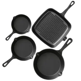 B0fhh71gvv Yiyobeatfo Pre-seasoned Cast Iron Skillets 4 Piece Durable Pots And Pans Set Wit