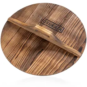 Yosukata 897124340060 Cast Iron Wok Cover - Premium 14 Inch Pan Lid Wooden