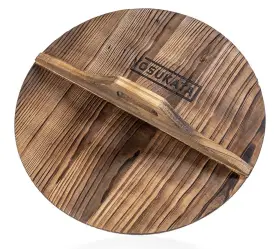 B09mc97zpz Yosukata Cast Iron Wok Cover - Premium 14 Inch Pan Lid Wooden Li