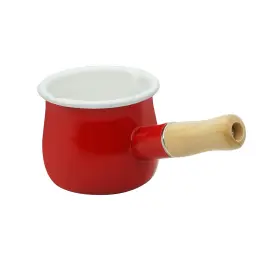Yumcute Home 889811515961 Mini Enamel Milk Pot 4 Inch 17 Oz Dual Spout With Wooden Handle Small Sauce Pan
