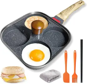 Cepn-4 Ywmoml 4 Cup Nonstick Egg Pan Set With Lid Aluminum Omelette Skillet For Breakfast I