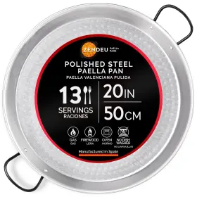 Zendeu 437024810483 20inch Carbon Steel Paella Pan Made In Spain Polished 20 50cm 13