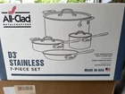 All-clad D3 Stainless Steel Piece Cookware Set 4077 New, Sealed Box.. Price: $430.00.