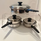 Vtg Lifetime Cookware T304CC Stainless Steel Saucepan Steamer Lids 7 Piece Lot Used. Price: $128.00.