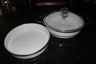 Vintage Chantal Rare 3 Pc White Enamel Steel Pan's With Clear Glass Lid #247 Used. Price: $69.00.