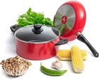 Moss & Stone 3 Piece Pots Pans Set Nonstick Aluminum Red With Glass Lid New. Price: $44.67.