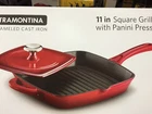 Nib New Tramontina 11" Cast Iron Grill Pan With Press - Red. Price: $69.99.