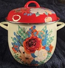 Pioneer Woman Floral Enamel Steel Stockpot With Lid, Double Handle, Cream Red New. Price: $40.99.