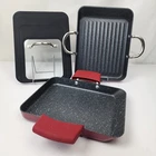 Curtis Stone Griddle Pans Smooth & Ridged (2) Silicon Handle Covers W/lid 11 X 8 Used. Price: $49.00.