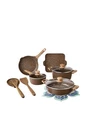 The Pioneer Woman Prairie Signature 14-PIECE Cast Aluminum Cookware Set, Brown New. Price: $139.99.