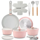 Nutrichef 18-PIECE Ceramic Cookware Set With Detachable Handles Pink New. Price: $129.49.