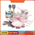 Tasty Clean Ceramic 16 Piece Non-stick Aluminum Cookware Set, Pink New. Price: $68.45.