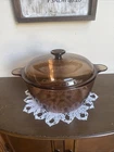 Vision Corningware Amber 4.5L Qt. Stock Pot And Pyrex Lid Dutch Oven Used. Price: $49.00.