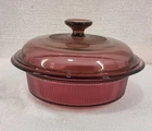 Vintage Corning Visions Cranberry Red Qt Casserole Dish V-31-B With Lid Used. Price: $24.99.