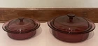 2-SET Pyrex Cranberry Visions Casserole Dish W/ Lids Qt (V31B) & 2.5 (V33B) Used. Price: $39.99.
