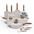 Jeetee Pots And Pans Set Nonstick White Granite Kitchen Cookware - New. Price: $90.55.