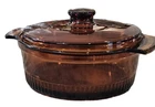 Vintage Anchor Hocking 2 Qt Amber Glass Ribbed Casserole Dish 1438 With Lid Used. Price: $18.00.