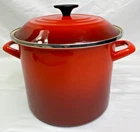 Creuset Enameled Steel Stock Pot 8 Qt. & Lid Ombre Red Cerise Lite Wear Used. Price: $69.99.