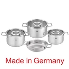 Fissler Pure Collection 7 Piece Stainless Steel Cookware Set With Glass Lid New. Price: $429.98.