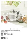 Vida Sana 2.5-QT Stainless Steel Round Casserole With Lid Double Handle Silver New. Price: $239.00.